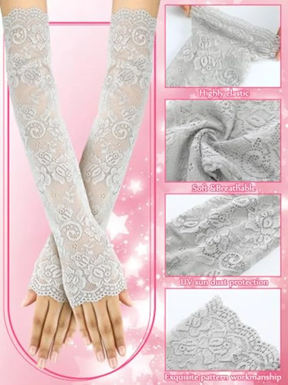 Lace Arm Sleeves for Women 4 Pairs Sun Protection Long